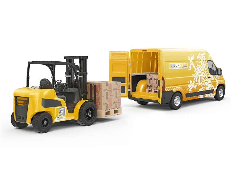 forklift loading pallets to van copy